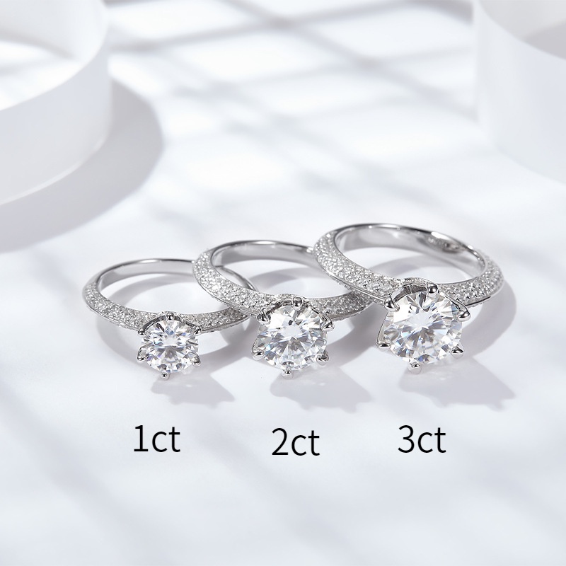 High quality Moissanite TF một nửa sông nhẫn Kim cương,1 kara mosan nhẫn cưới, S925 mạ PT950 bạch Kim, sáu móng sang trọng với một chiếc nhẫn Kim cương,1/2/3/ cara, nhẫn cưới nữ