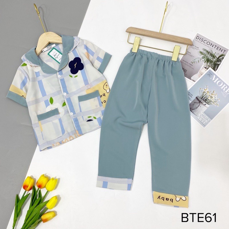 Bộ Pijama Lụa Mango Cho Bé, Tay Ngắn Quần Dài Siêu Xinh Dễ Thương Mềm Mịn Thoải Mái
