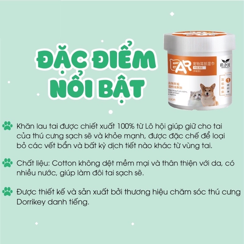 Khăn Ướt Lau Mắt, Tai Chó Mèo Thú Cưng 130 Miếng - Chiết Xuất Lô Hội
