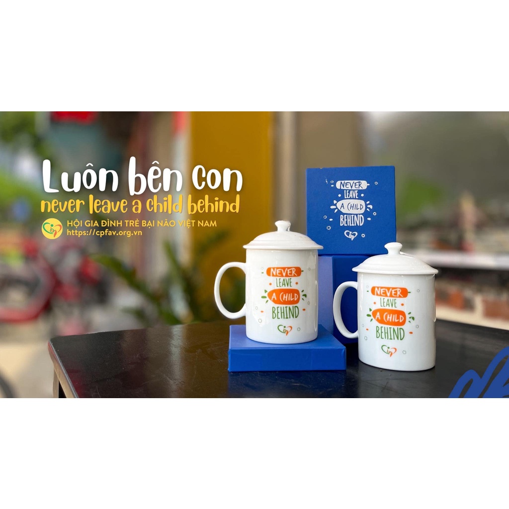 [ĐỘC QUYỀN] Cốc Sứ Cao Cấp Có Nắp Kèm Hộp Đựng In Logo Hội Gia Đình Trẻ Bại Não Việt Nam CPFAV  - Dung Tích 350ml