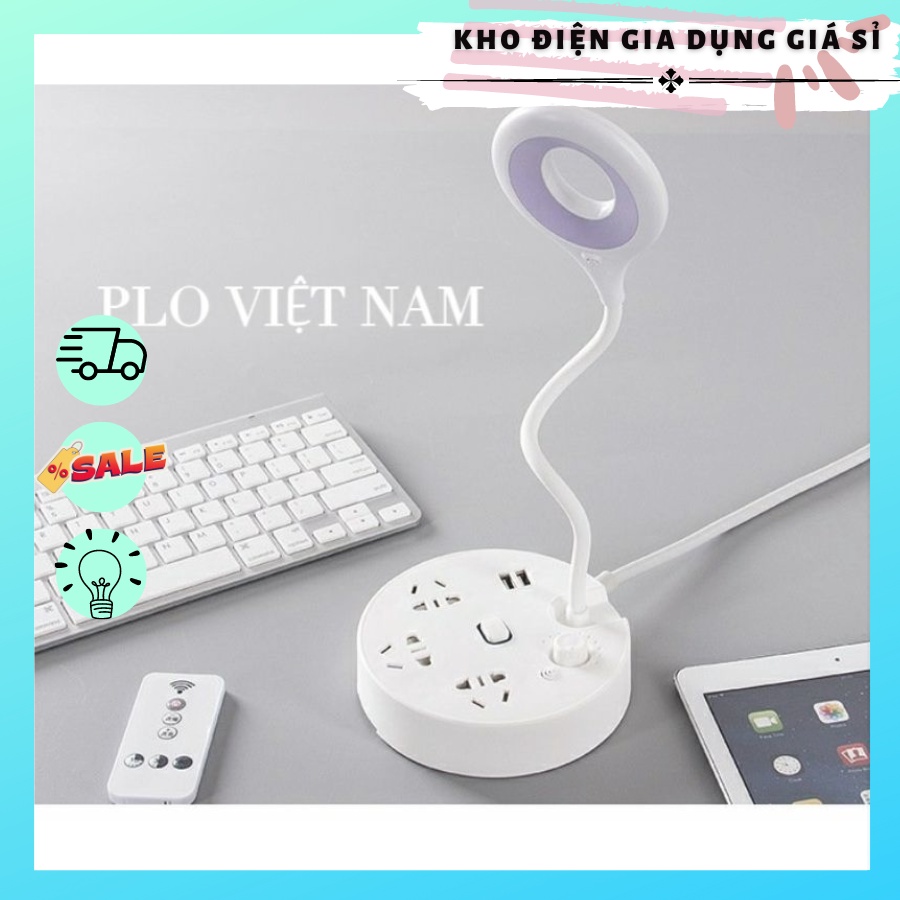 Đèn Bàn Tích Hợp 4 Ổ Cắm Điện Đa Năng Có Đầu Ra USB Dây Đèn Bàn Dài 1m