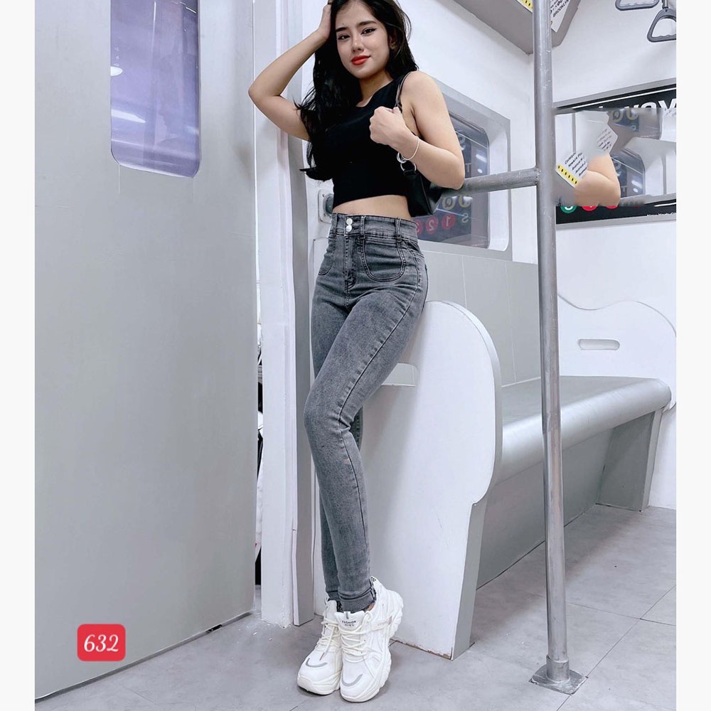 Quần jean nữ lưng cao dáng ôm chất vải jean cotton cao cấp mặc tôn dáng, thanh lịch