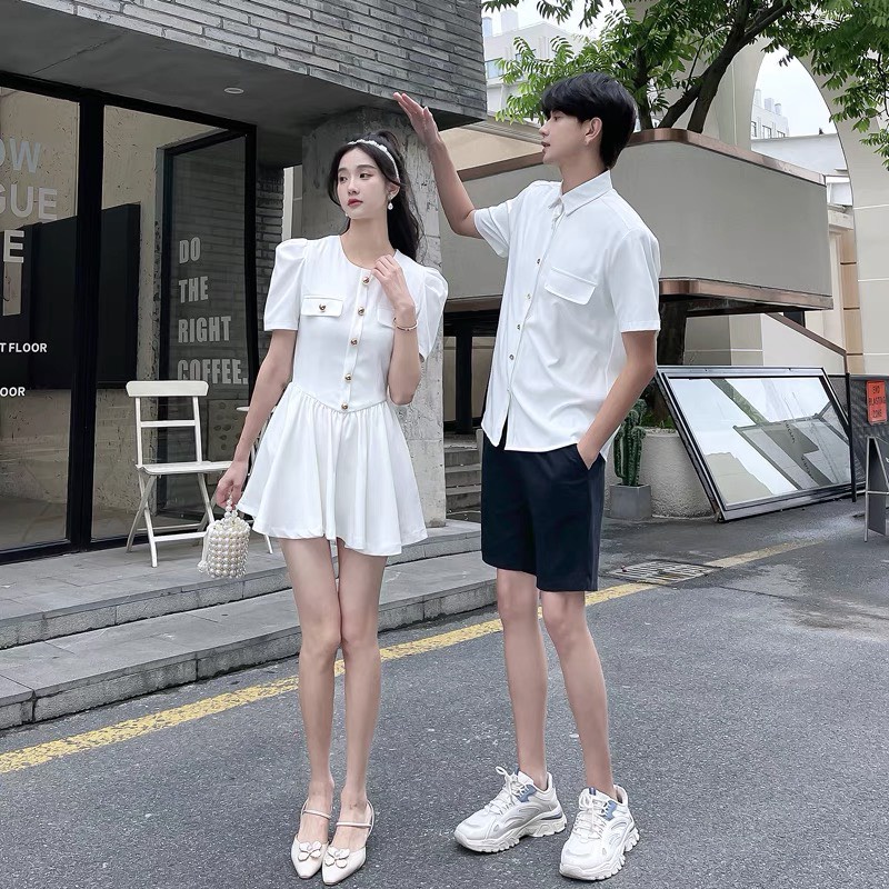 Set váy áo đôi nam nữ màu trắng thanh tú TrungNguyen Store