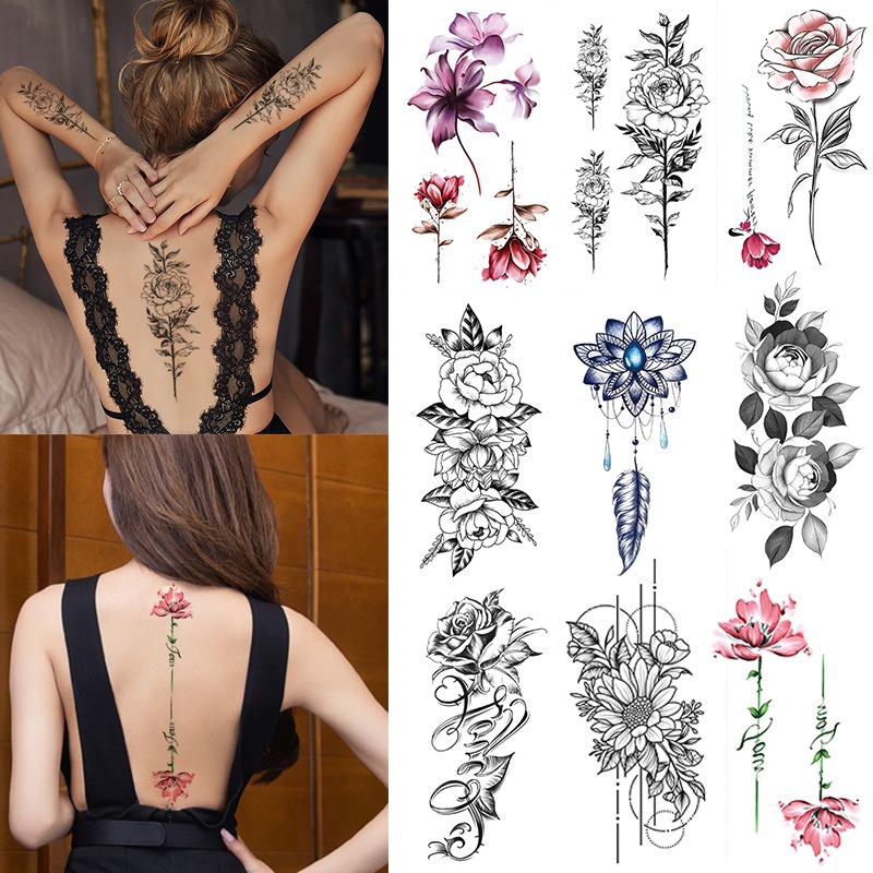Hình Xăm Dán Trang Trí Sau Lưng Họa Tiết Hoa Và Rồng Chống Thấm Nước Lâu Trôi Thanh Lịch Dành Cho Nam Và Nữ