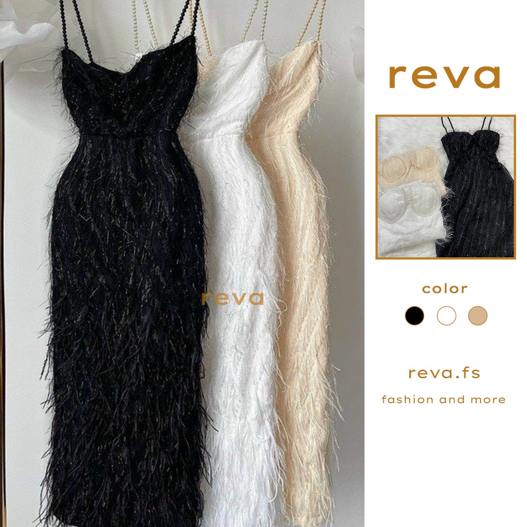 Đầm váy nữ REVA B28 2 dây cúp ngực chất vải lông vũ 2 lớp kết cườm vai và ngực ( có mút) có 3 màu phù hợp đi tiệc, chơi