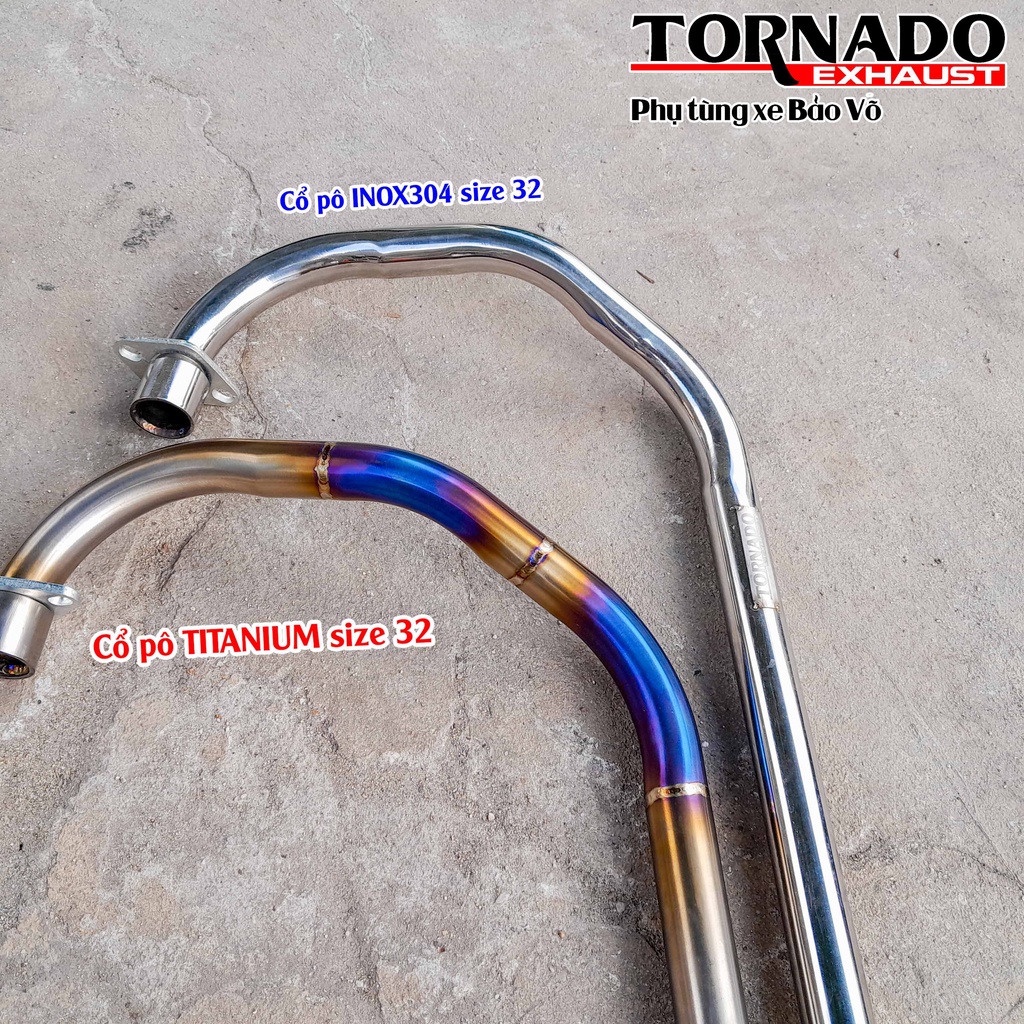 Cổ pô Kawasaki w175 chất liệu TITAN VÀ INOX 304 thương hiệu TORNADO