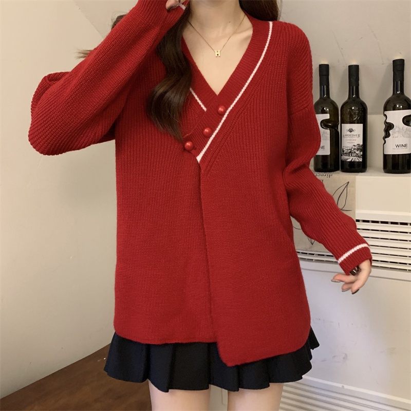 ZHELIHANGFEI Áo khoác cardigan dệt kim cổ chữ V tay dài dáng rộng đa năng