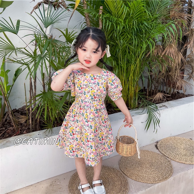 CATIMINI Đầm Hoa Ôm Eo Thời Trang Mới Xuất Khẩu Cho Bé Gái