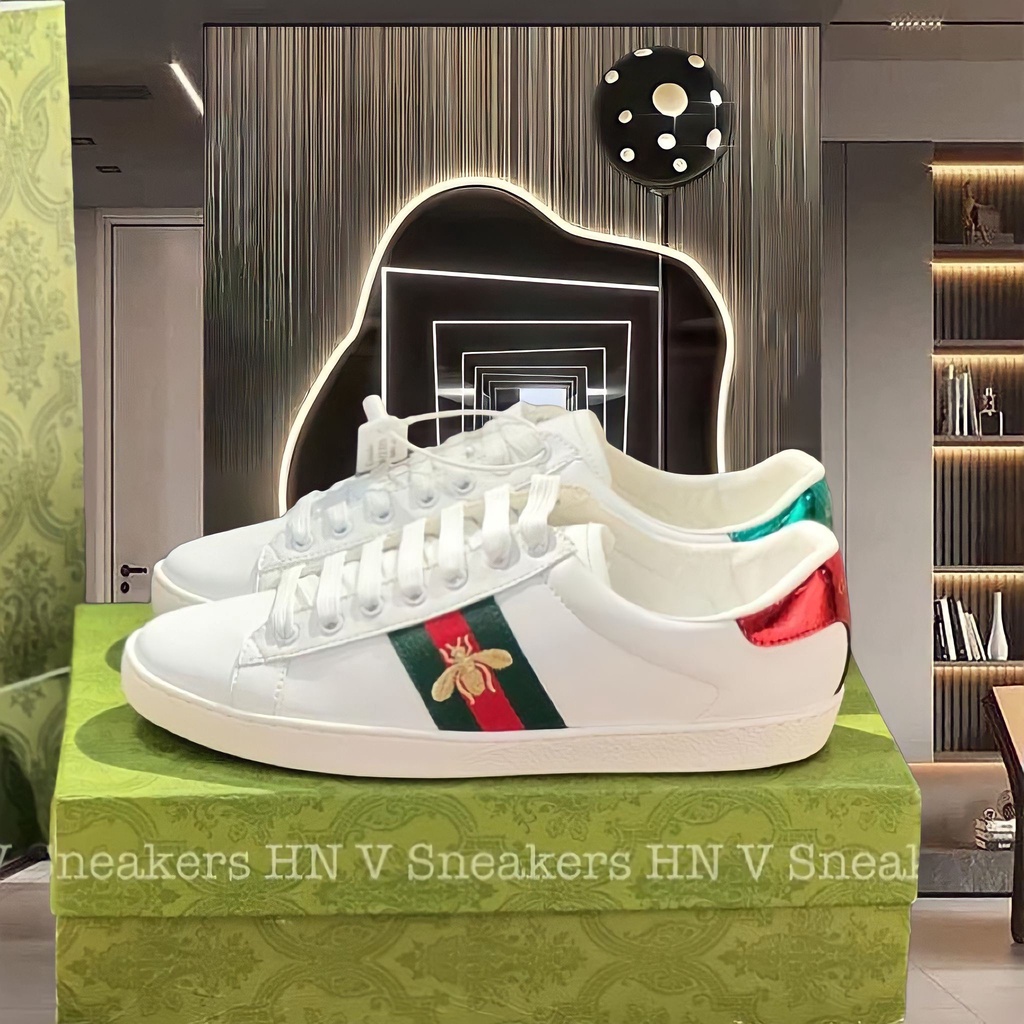 giày gucci ong cao cấp cho nam và nữ, giày gucci ong thêu 3 vạch trắng da sịn nam nữ