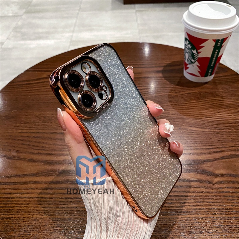 Ốp Điện Thoại Mềm Trong Suốt Màu Gradient Lấp Lánh Sang Trọng Cho iPhone 14 Pro Max 14 Plus