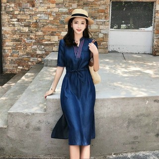 ĐẦM XÒE DENIM CỔ PHỐI VIỀN