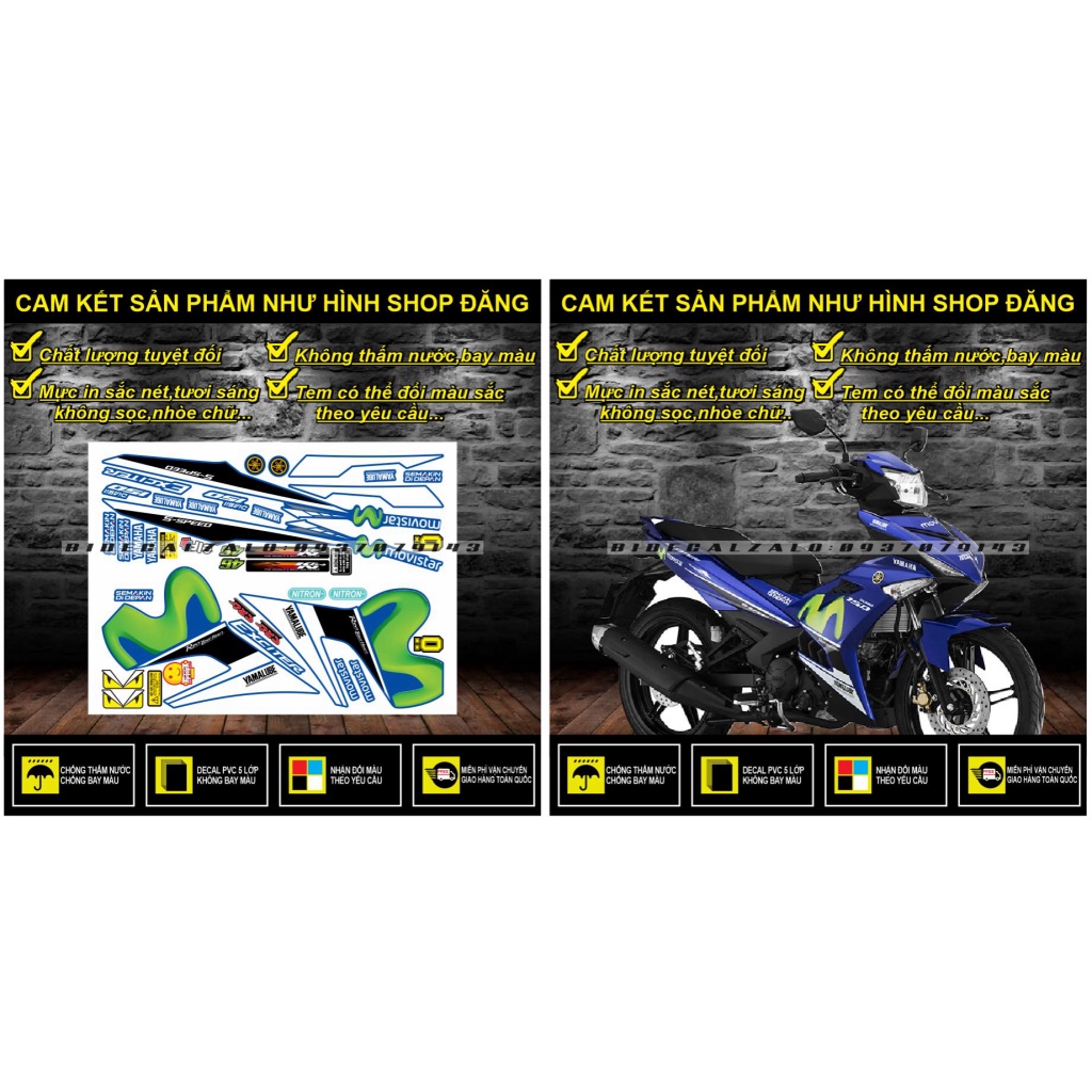 TEM RỜI EXCITER 150 MOVISTAR DÁN XE XANH GP - THU DECAL