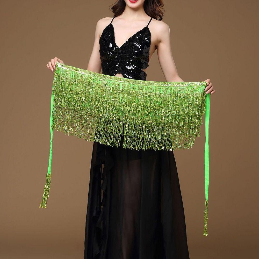 Thắt Lưng Chiffon Đính Kim Sa Tua Rua Cho Nữ Tập Múa Bụng