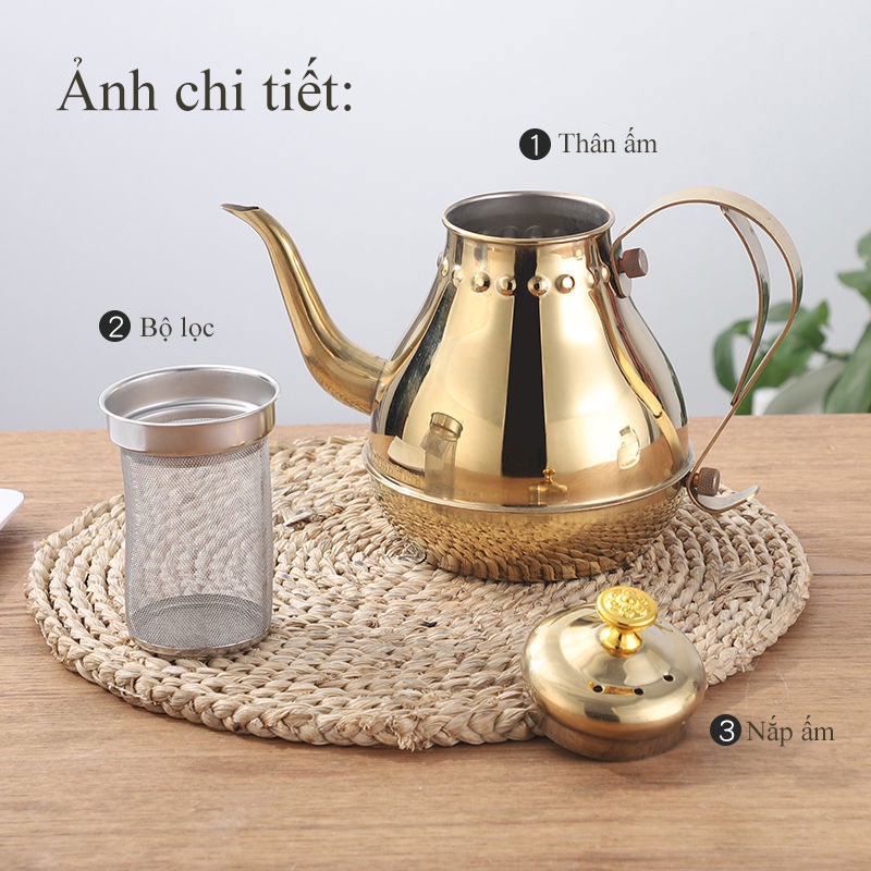 Ấm trà inox Ấm pha trà Ấm trà hoa Bình rót nước Bình nước Ấm vòi dài Ấm có bộ lọc Ấm trà dùng cho nhà hàng khách sạn quán ăn gia đình