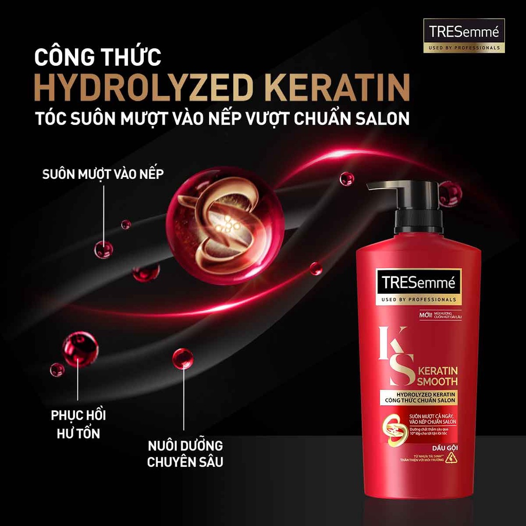 Combo Gội 850g, Serum 97ml TRESemmé Keratin Smooth Với Công Thức Hydrolyzed Keratin Vào Nếp Suôn Mượt