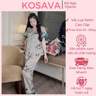 Đồ bộ pijama nữ lụa mặc nhà tiểu thư tay ngắn quần dài cao cấp KOSAVA
