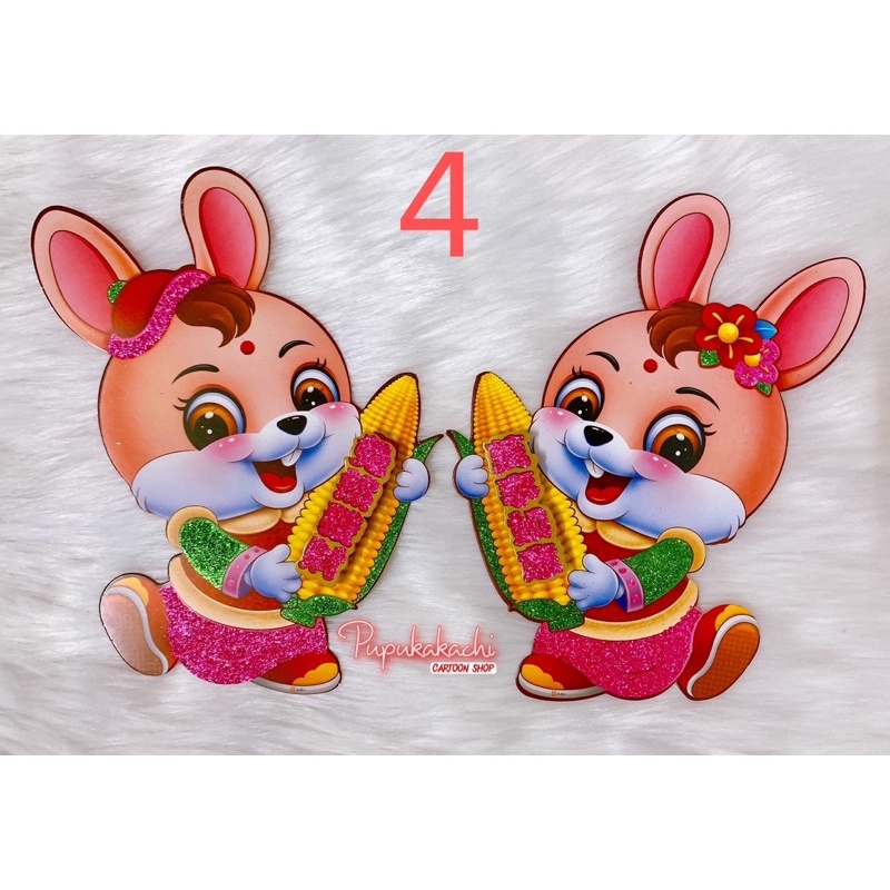 Hình dán cửa cặp Mèo/Thỏ trang trí Tết Quý Mão 2023 nhỏ xinh