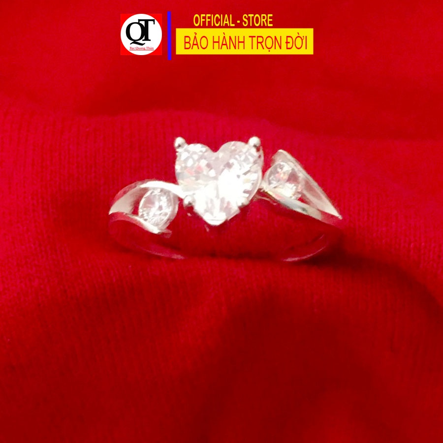Nhẫn nữ ổ cao gắn đá tim chất liệu bạc ta đính đá Cubic trang sức Bạc Quang Thản – QTNU.TN105