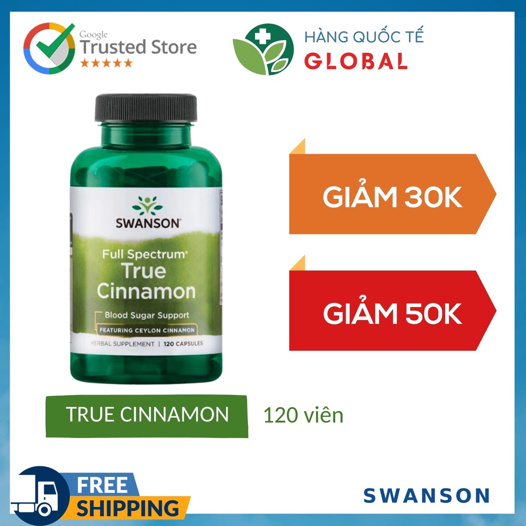 SWANSON TRUE CINNAMON, 120 viên, Hỗ trợ kiểm soát đường huyết