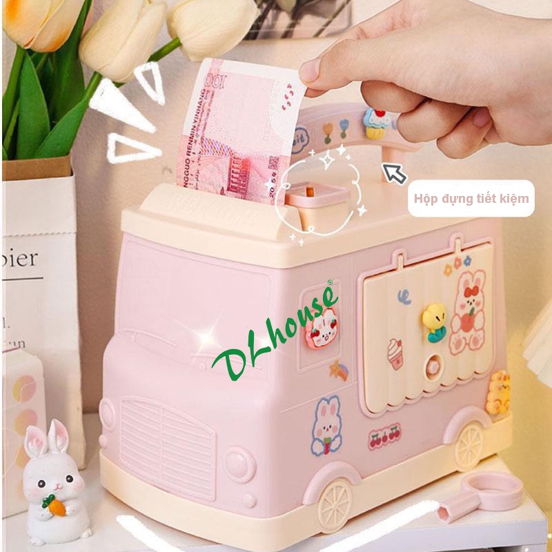 Hộp đựng, ống heo đựng tiền tiết kiệm kiểu dáng xe tuk tuk mới tặng kèm sticker cho bé