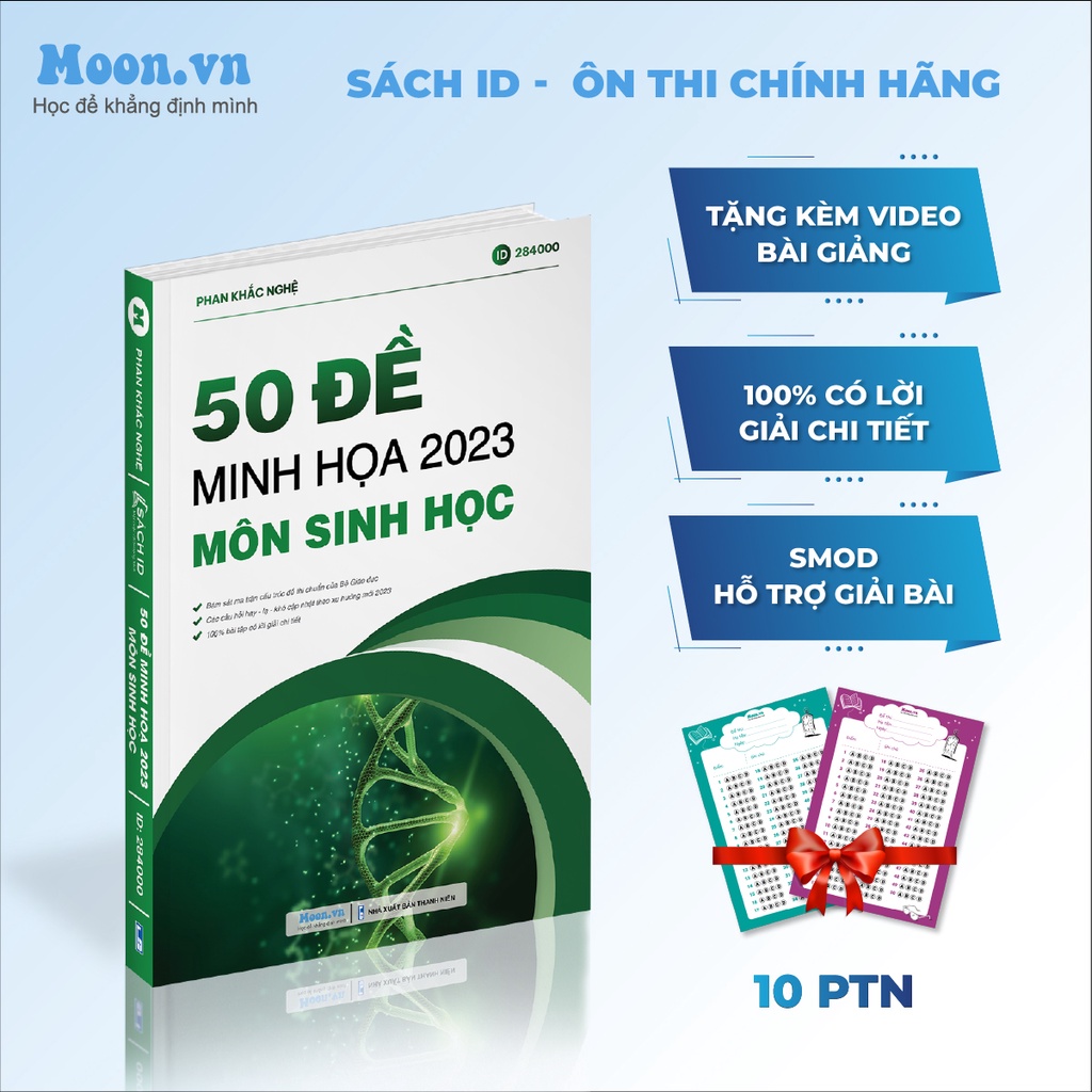 Bộ đề ôn luyện thi THPTQG 2023, Sách 50 đề trắc nghiệm môn Sinh học thầy Phan Khắc Nghệ Moonbook | Sách ID