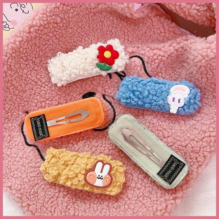 Kẹp Tóc Lông Cừu Họa Tiết Hoạt Hình Phong Cách Hàn Quốc Dễ Thương Cho Bé Gái