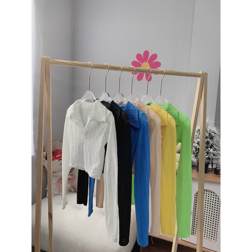 Áo croptop nữ xốp có cổ tay dài trơn 6 màu cực đẹp cho cô nàng năng động oa