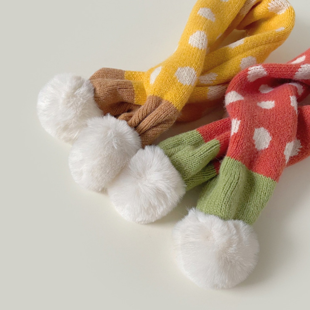 Khăn Choàng Cổ Đan Len Họa Tiết Chấm Bi Phong Cách Hàn Quốc Thời Trang Thu Đông Xinh Xắn Cho Bé Gái