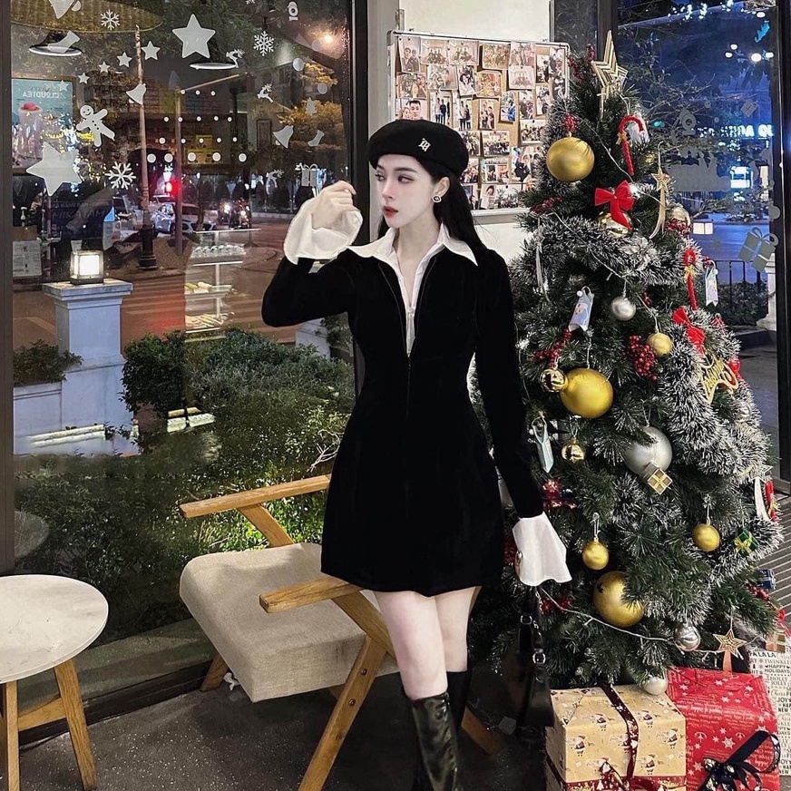 Đầm nhung pha sơ mi xinh - TQ
