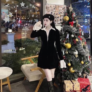Đầm nhung pha sơ mi xinh - TQ