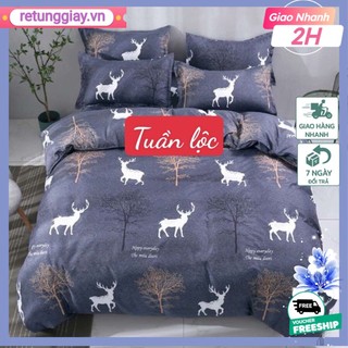 Ga trải giường bo chun 1mx2m bọc đệm giường đơn,Vải cotton poly,chọn nhiều mẫu-tuần lộc xám