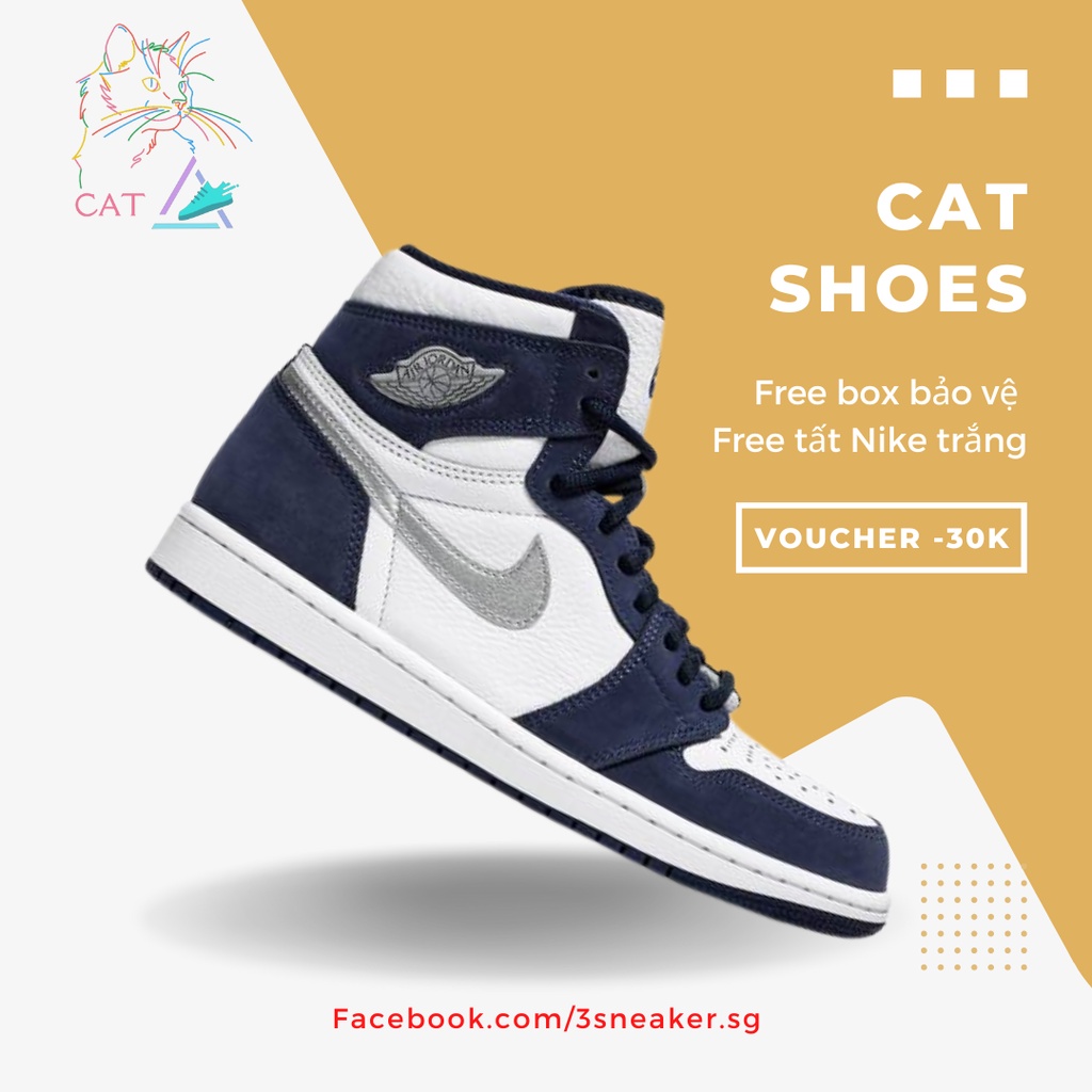 Giày Nike Air Jordan 1 Retro High co.JP Midnight Navy, JD1 Cao Xanh Navy; Full Box, Phụ Kiện, Tặng Vớ Trắng