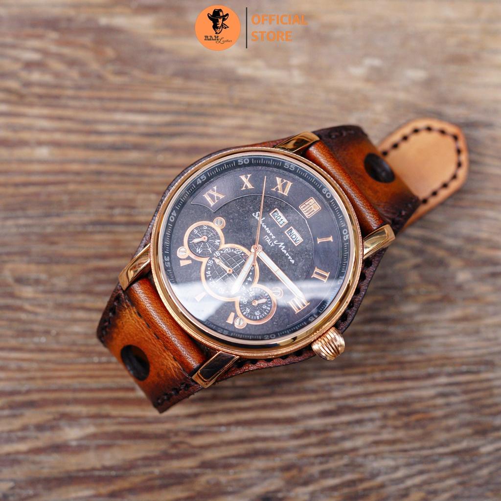 Dây Đồng Hồ Da Bò Vegtan Ram Bunstrap BX Vàng Nâu