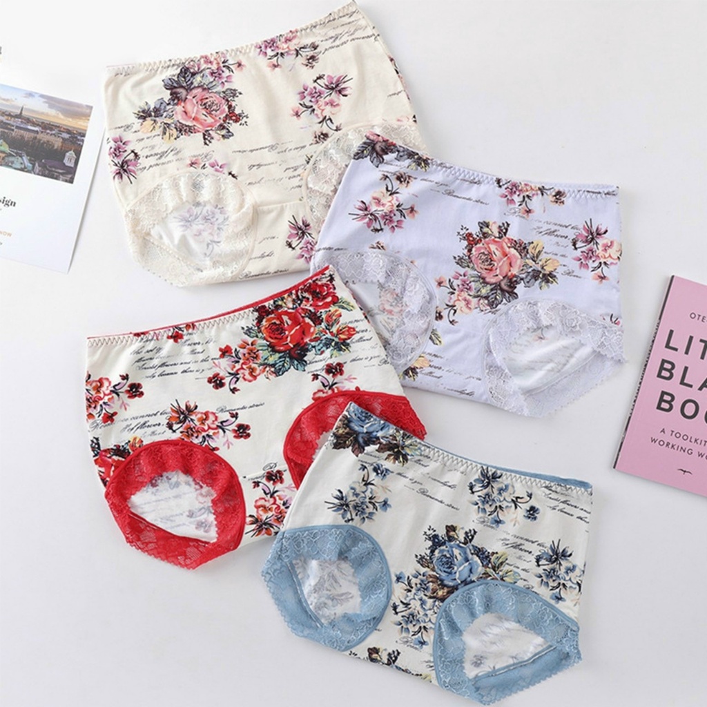 QUẦN LOT COTTON IN HOA VIỀN REN GỢI CẢM S0