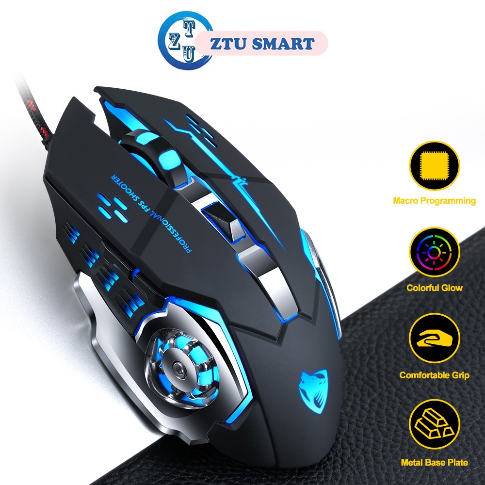 Chuột máy tính có dây văn phòng gaming ZTU Smart V6 led RGB giá rẻ DPI 3600 chơi game cho laptop PC