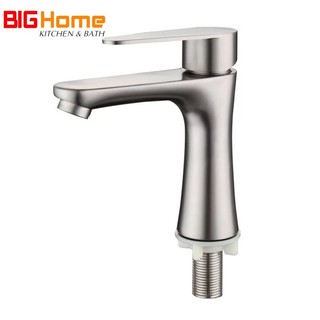 Vòi lavabo lạnh một đường nước gật gù thân trụ inox 304 mờ nước mạnh