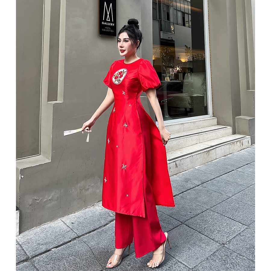 Áo dài cách tân Tapta nhung kết đá xinh xỉu AD023- Lady Fashion