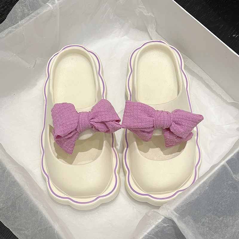 Dép Sục Chất Nhựa Hình Đám Mây Họa Tiết Nơ Xinh Xắn, Phong Cách Tiểu Thư Dành Cho Phái Nữ