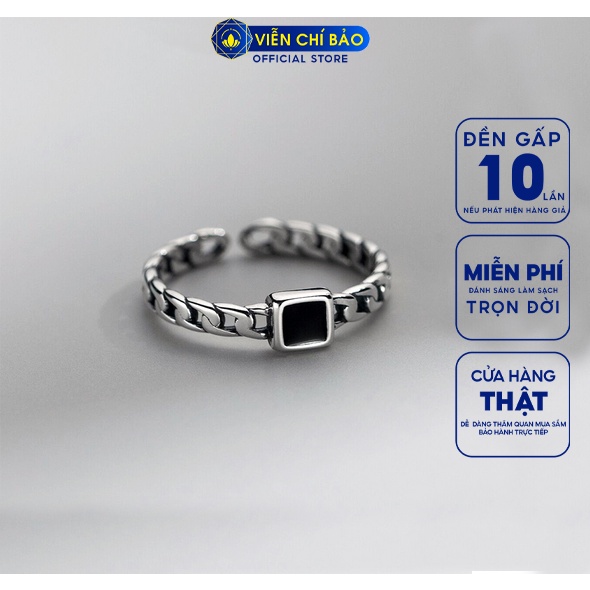 Nhẫn đá đen vuông chất liệu bạc Thái 925 thời trang phụ kiện trang sức nữ Viễn Chí Bảo N000642