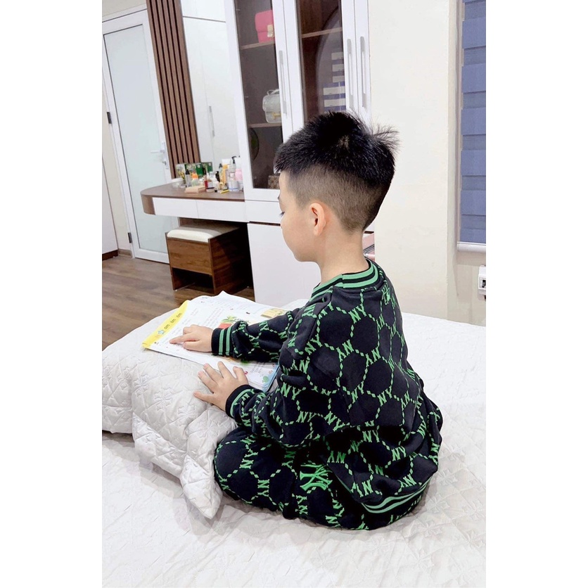 BỘ NỈ DA CÁ BÉ TRAI MLB NY XANH LÁ