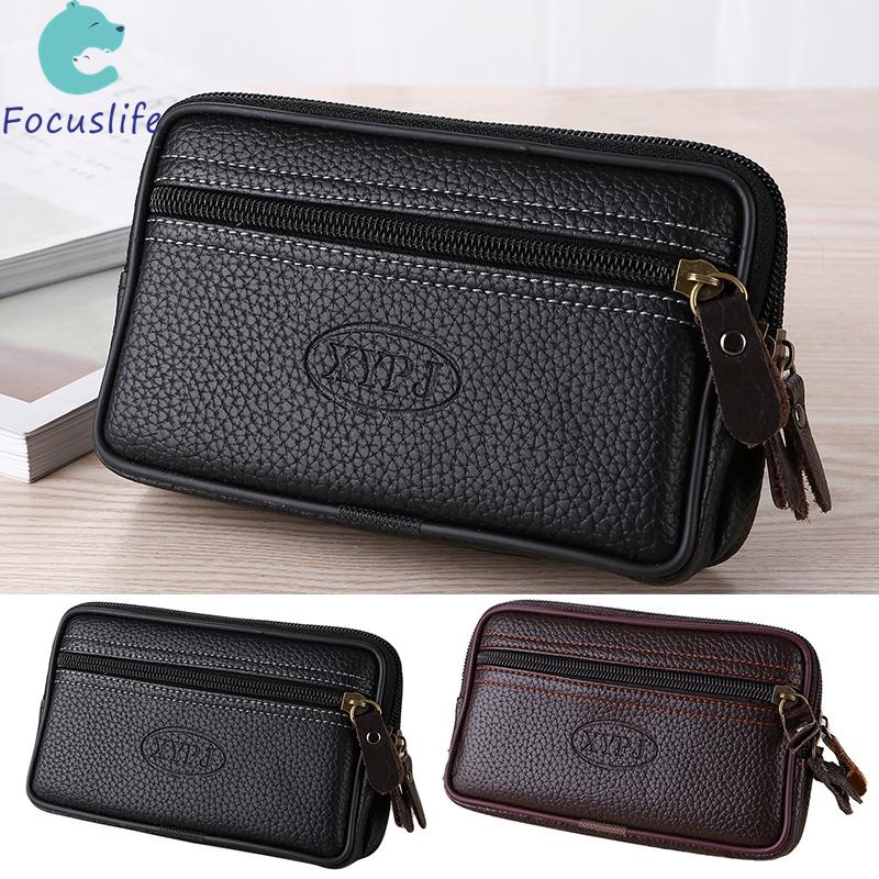 Túi Da Đeo Hông Đựng Điện Thoại Có Khóa Kéo Phong Cách Retro Cho Nam