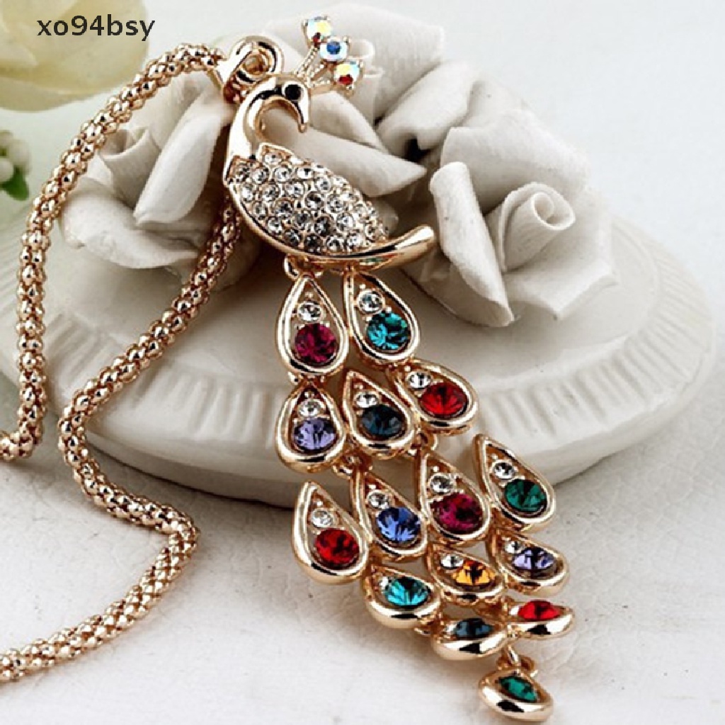 Dây Chuyền xo94bsy Mặt Hình Chim Công Đính Pha Lê Nhiều Màu Sắc Thời Trang Cho Nữ
