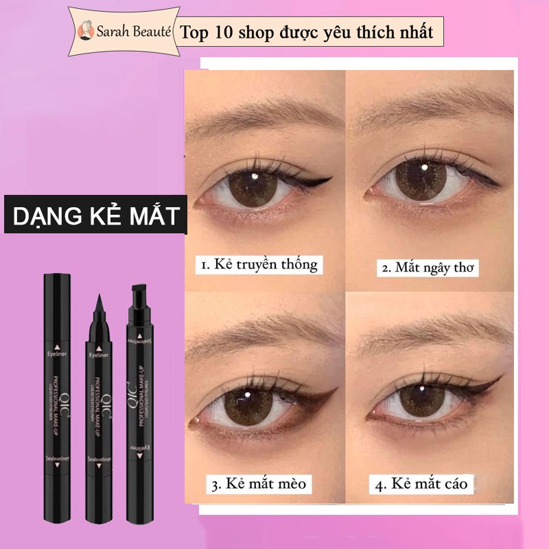 Bút kẻ mắt 2 Đầu Không Trôi, Không Lem Trang Điểm Chuyên Nghiệp , Bút kẻ mắt siêu mảnh - Sarah Beaute