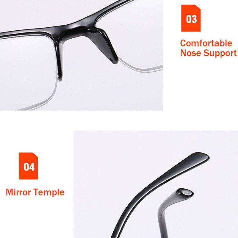 Kính Đọc Sách Gọng Vuông Bằng Nhựa Resin Siêu Nhẹ + 75~400 Độ PTQ