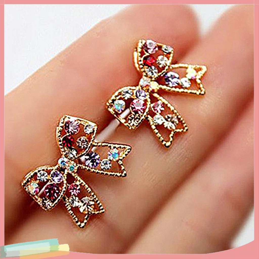 Khuyên tai hình nơ đính đá đa sắc cho nữ