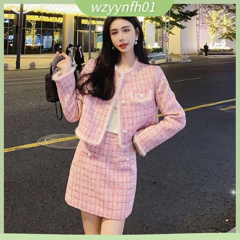 Set váy nữ thu đông Set váy nữ Bộ Áo Khoác Cotton Dày Dáng Ngắn Phối Chân Váy Phong Cách Thời Trang Thu Đông Cho Nữ