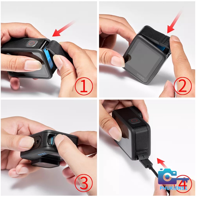 Nắp đậy pin GoPro Hero 12 11 10 9 Black có cổng sạc rời và miếng cao su chống bụi