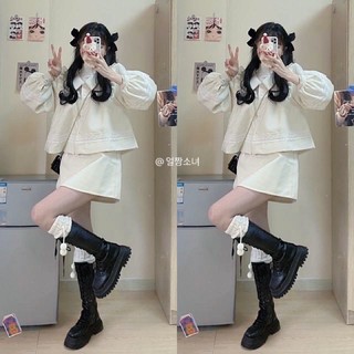 Bộ quần áo búp bê áo babydoll dài tay và chân váy chữ A