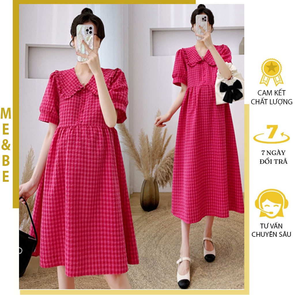 VÁY BẦU BABYDOLL KẺ CỔ SEN ĐIỆU ĐÀ - ĐẦM BẦU CÔNG SỞ CHẤT ĐẸP - VÁY TIÊU THƯ CỰC XINH