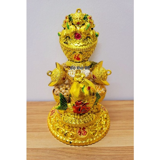 Tháp đậu ngũ cốc cá đứng thỏi vàng tỳ hưu trang trí bàn tài địa tết